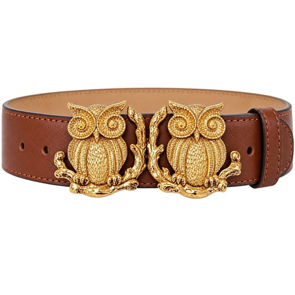Vtg Large Double Owl Belt Buckles Mimi di N Designer Signed 1972 Gold tone 5”